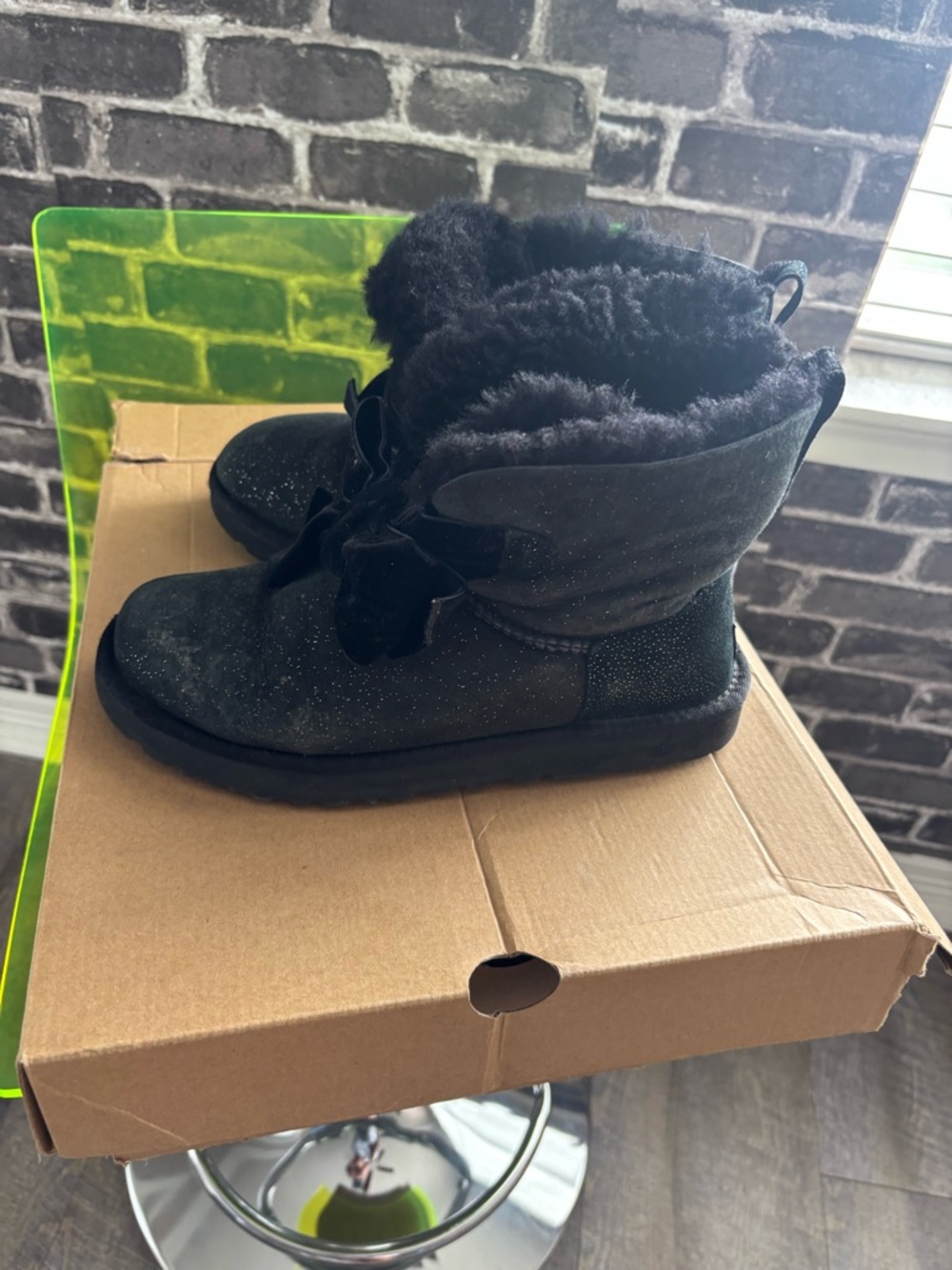 UGG Black Sparkle Bow Mini Boots - Picture 2 of 4